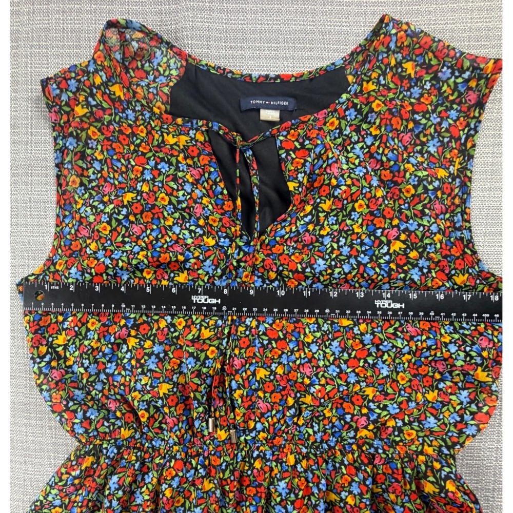 Tommy Hilfiger Women 8 Black Multicolor Floral Tiered Midi Dress Cottagecore - Picture 7 of 13